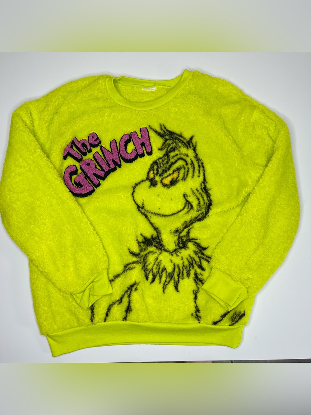 Dr Seuss The Grinch Fuzzy Pullover Sweatshirt / Ugly Christmas Sweater Sz LARGE